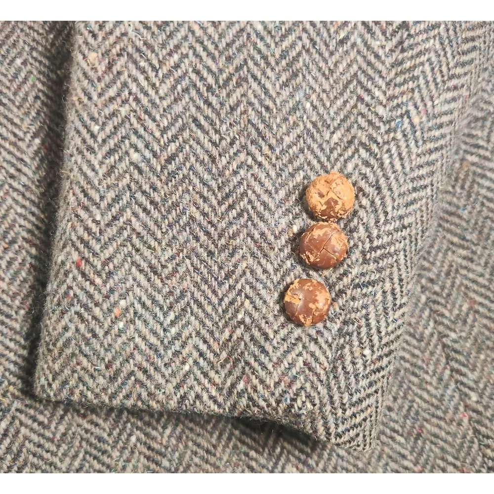 Vintage 80's Levi's Menswear Herringbone Wool Tweed Blazer 36L Made In USA
